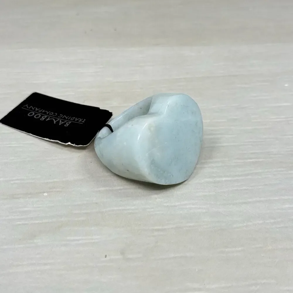 Chunky One Piece Green Amazonite Crystal Heart Polished Stone Ring Size 10.5